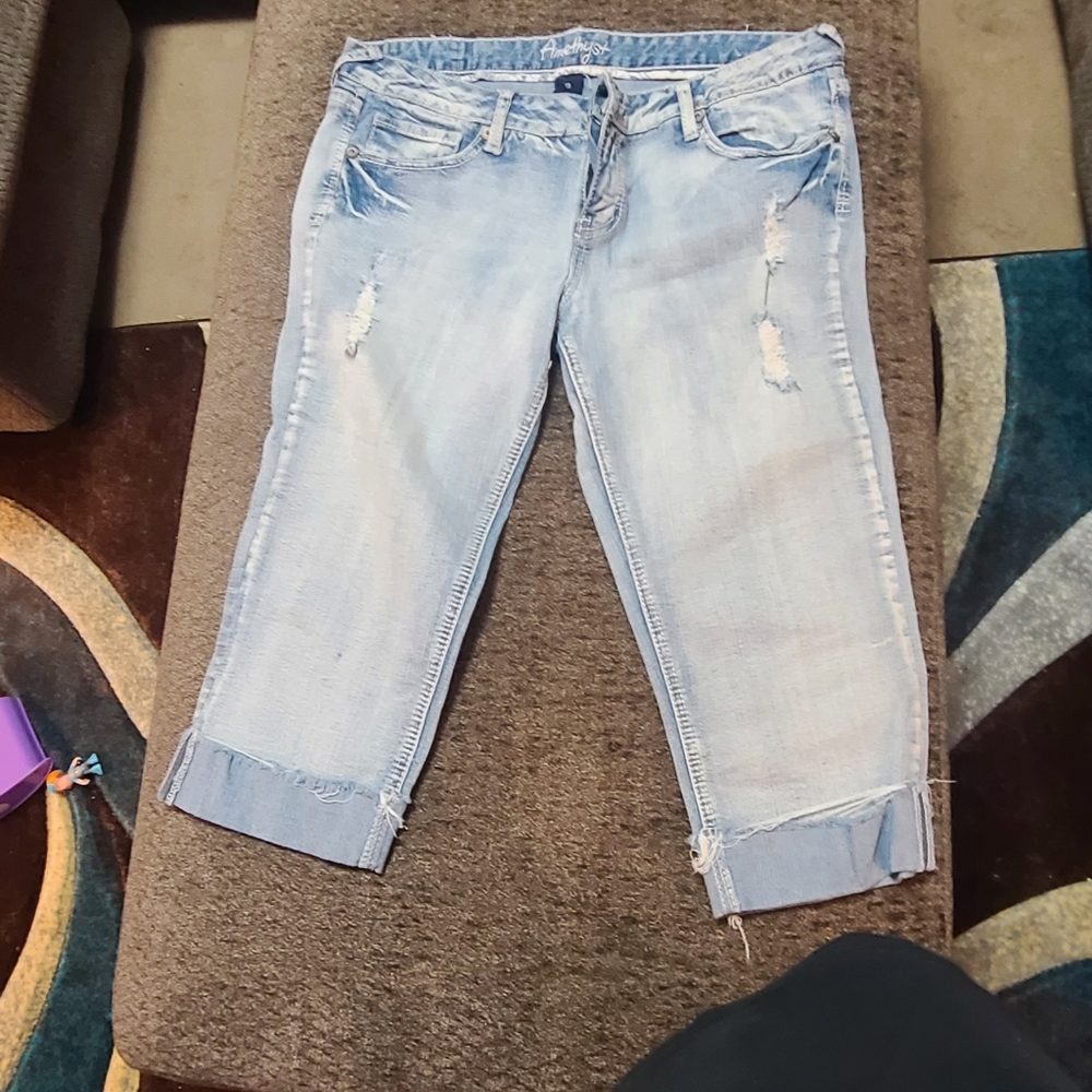 Amethyst Light Blue Distressed & cuffed Capris  New- never been worn but no tags